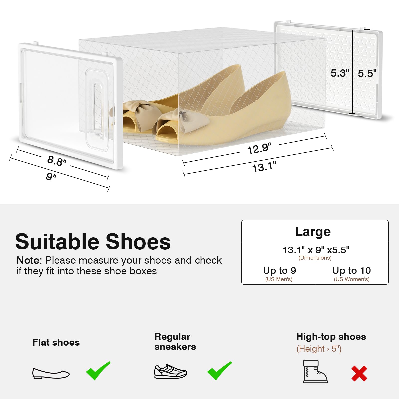12er Set Schuhboxen stapelbar transparent, faltbare Schuh-Organizer