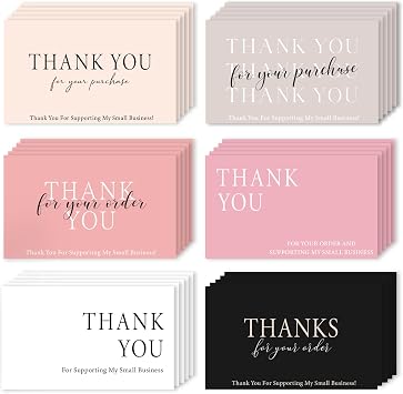 300PCS Thank You For Supporting My Business Cards 2 x 3.5 Inches Thank You Cards Small Business 6 Styles Package Insert Card for Business Supplies Online Shop Retail Store