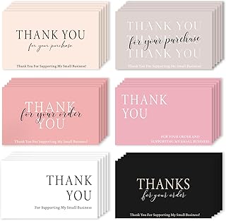 300PCS Thank You For Supporting My Business Cards 2 x 3.5 Inches Thank You Cards Small Business 6 Styles Package Insert Card for Business Supplies Online Shop Retail Store