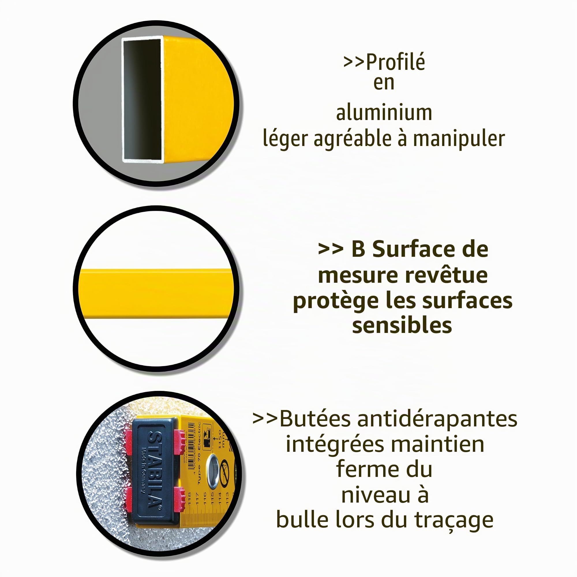 STABILA KIT ELECTRIC Goupille électrique type 70 pour électricien 43cm avec trous de marquage, mini niveau Pocket Electric /7cm, barre de pouce type 707P / 2m (certifié PEFC), crayon type ZB
