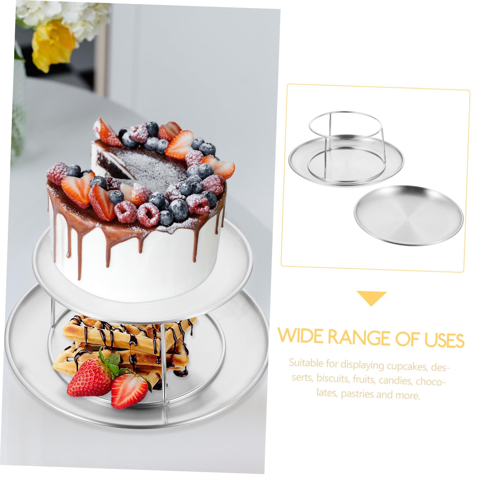 TOYANDONA Vassoio Espositivo a Doppio Livello in Acciaio Inossidabile per Dolci e Snack Piatto Riutilizzabile per Feste Supporto Elegante per Cupcake Biscotti e Frutta