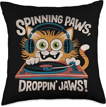 Funny DJ Cat Spinning Paws Dropping Jaws For Men Women Throw Pillow