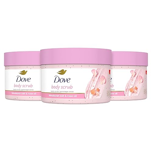 Dove Exfoliante corporal de sal del Himalaya y aceite de rosa, 3 unidades para una piel visiblemente sedosa y nutrida, con  de crema hidratante,