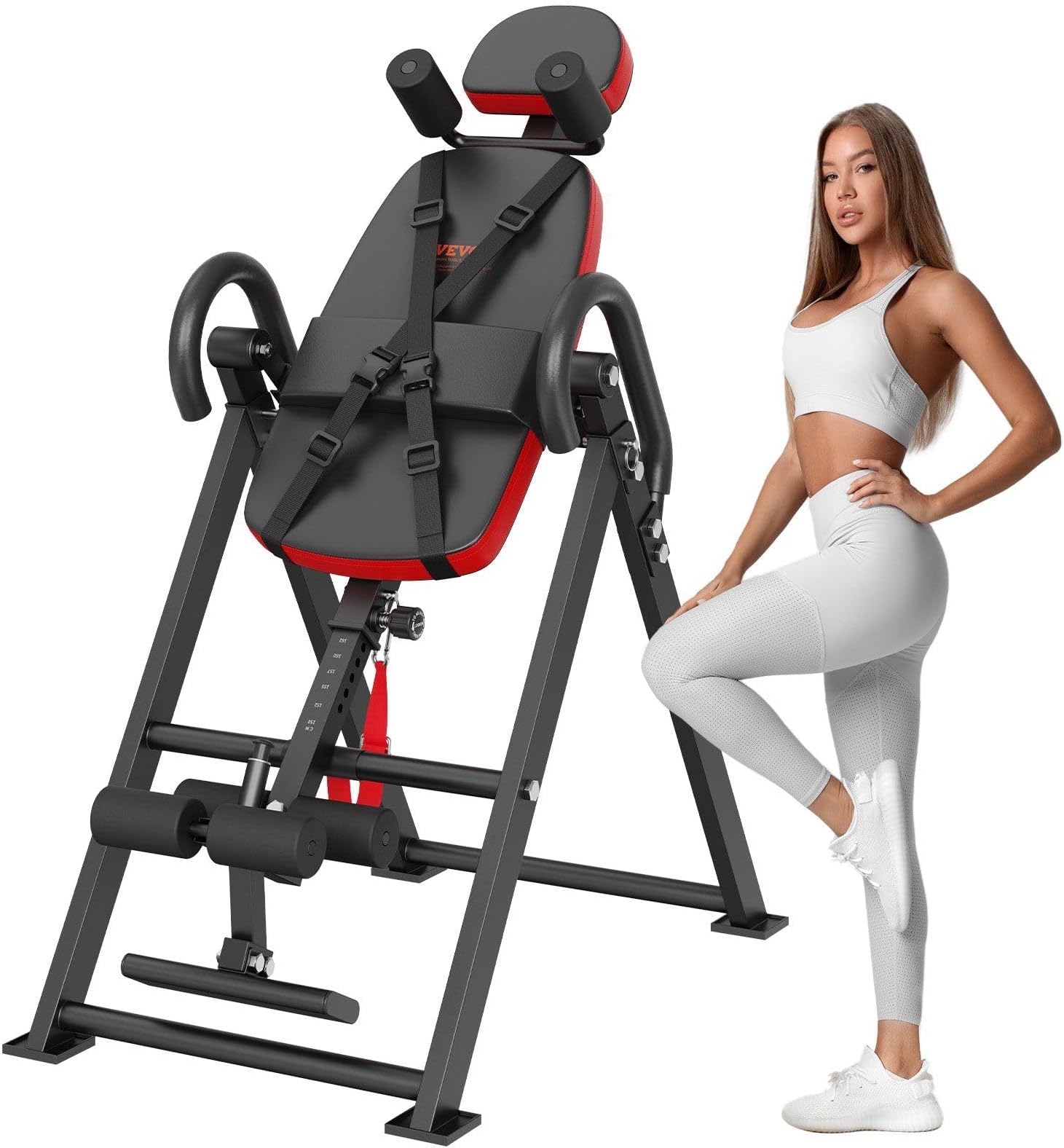 Inversion Table with 300 lbs Capacity, Heavy Duty Back Stretcher Machine with Ankle Lock & Protective Belt, Decompression Strength Training Equipment with Headrest & Removable Shoulder Rollers