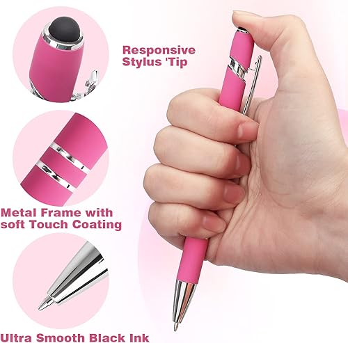 Miniatura 2 de Paquete de 8 bolígrafos retráctiles 2 en 1 con punta capacitiva, lápiz capacitivo de metal para pantallas táctiles, tinta negra de 0.039 pulgadas