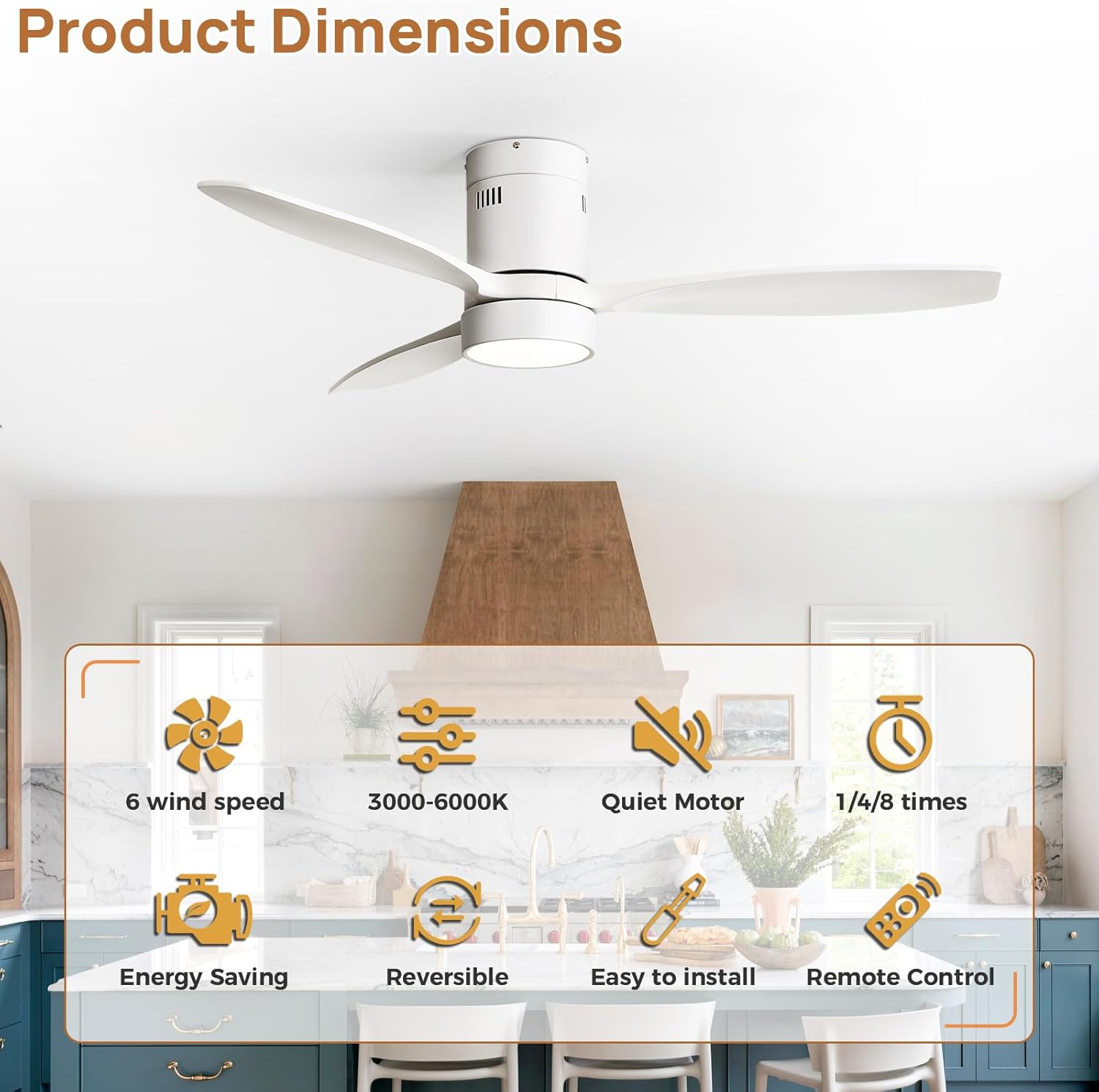 Sofucor 52 Inch Smart Ceiling Fans with Light-Modern Solid Wood Outdoor 3 Blades Ceiling Fan with Light Alexa/Google/APP/Remote Control for Bedroom Living Room Farmhouse Indoor, Quiet DC Motor,White