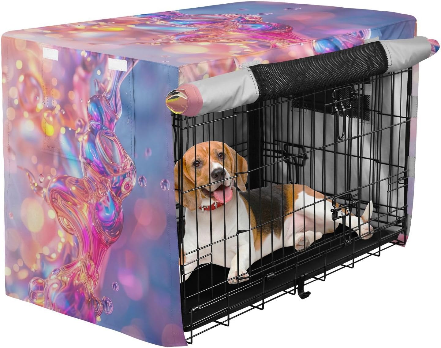Clear Vibrant Water Like Dog Crate Cover S-XL Breathable Pet Cage Cover with Mesh Windows, Reduces Barking, Large