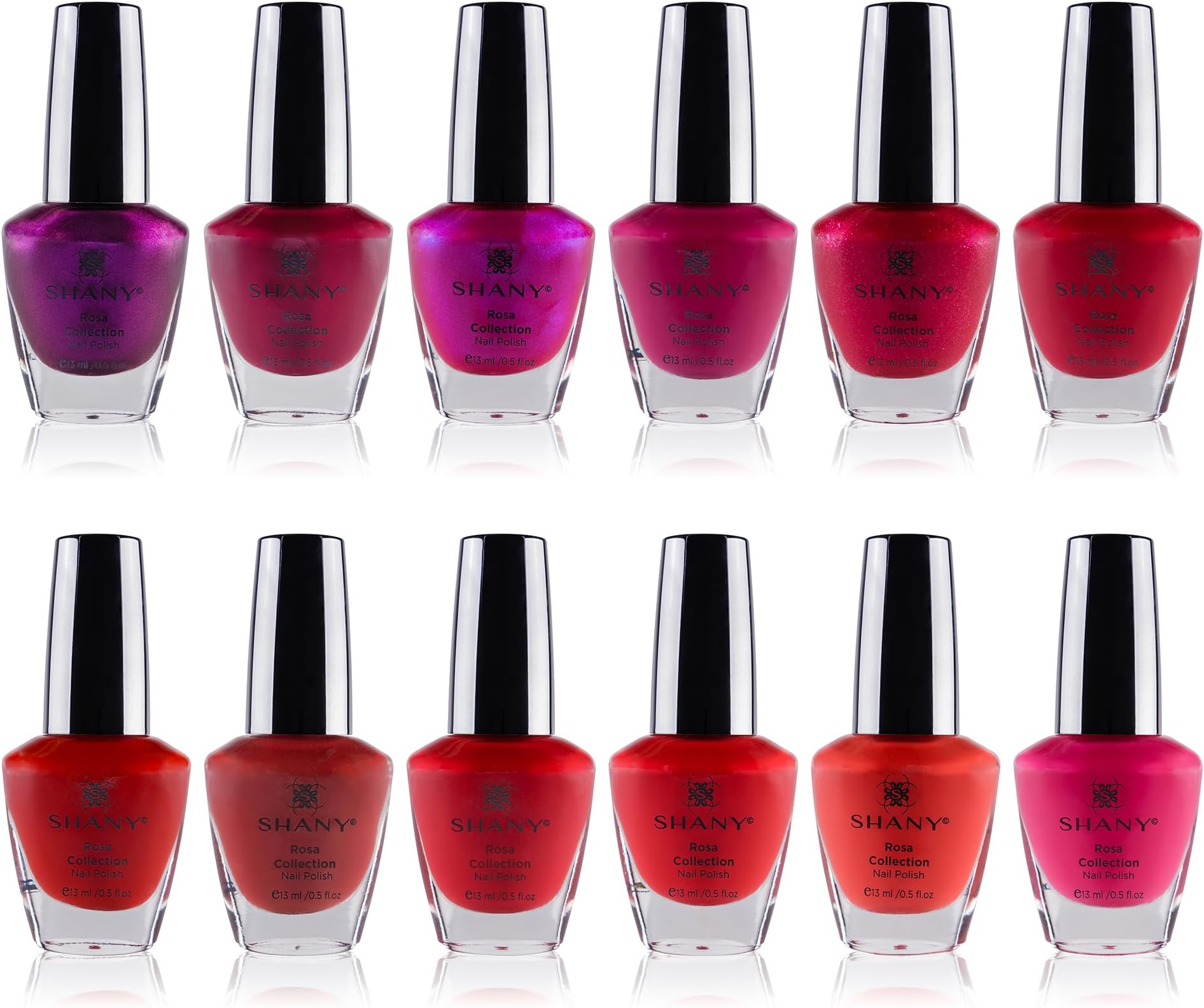 SHANY DIY Nail Polish Set - Quick Dry Nail Lacquer Kit, Vibrant & Colorful DIY Collection, Semi Glossy, Shimmery & Matte Finishes - Full Size - 12 Colors - Rosa
