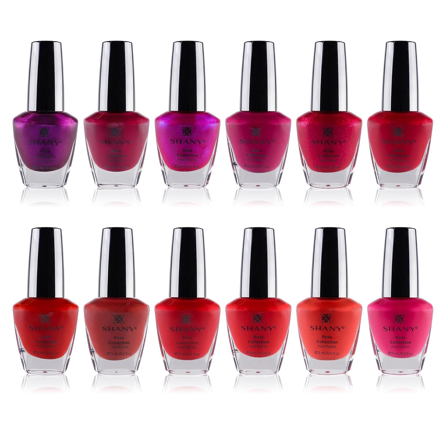 SHANY DIY Nail Polish Set - Quick Dry Nail Lacquer Kit, Vibrant & Colorful DIY Collection, Semi Glossy, Shimmery & Matte Finishes - Full Size - 12 Colors - Rosa