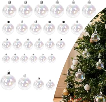 Christmas Rainbow Ornaments, 24 Pcs Shatterproof Transparent Hanging Balls 4 Sizes - Ideal for Home & Christmas Tree