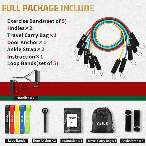 Miniatura 2 de VEICK Resistance Bands, Exercise Bands, Workout Bands, Resistance Bands for Working Out with Handles for Men and Women, Exercising Bands for Fitness