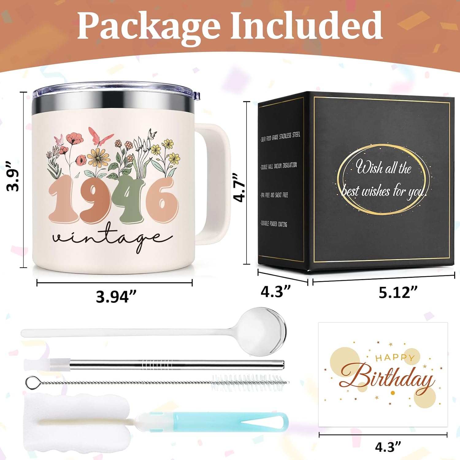 Lifecapido 80th Birthday Gifts for Women, Vintage 1946 14oz Coffee Mug, 80 Year Old Birthday Gifts for Women Grandma Mom Aunt Wife - Image 7