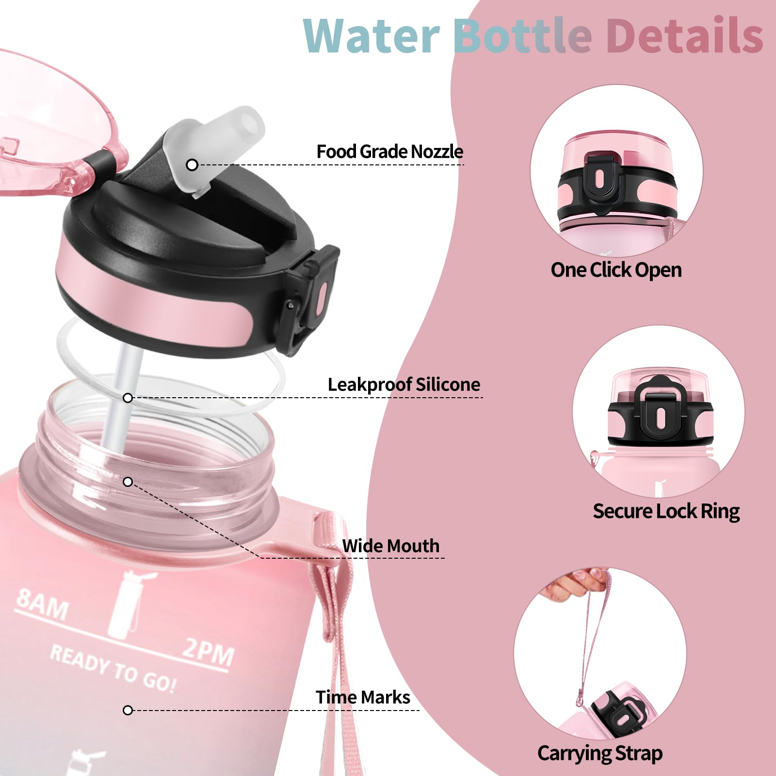 Motswedi Borraccia 500/1000/1500ml, a Prova di Perdite, Borraccia con Cannuccia, Reutilizables, Borraccia Palestra, Senza BPA, Borraccia Motivazionale per Scuola, Palestra, Ufficio, Running, Ciclismo