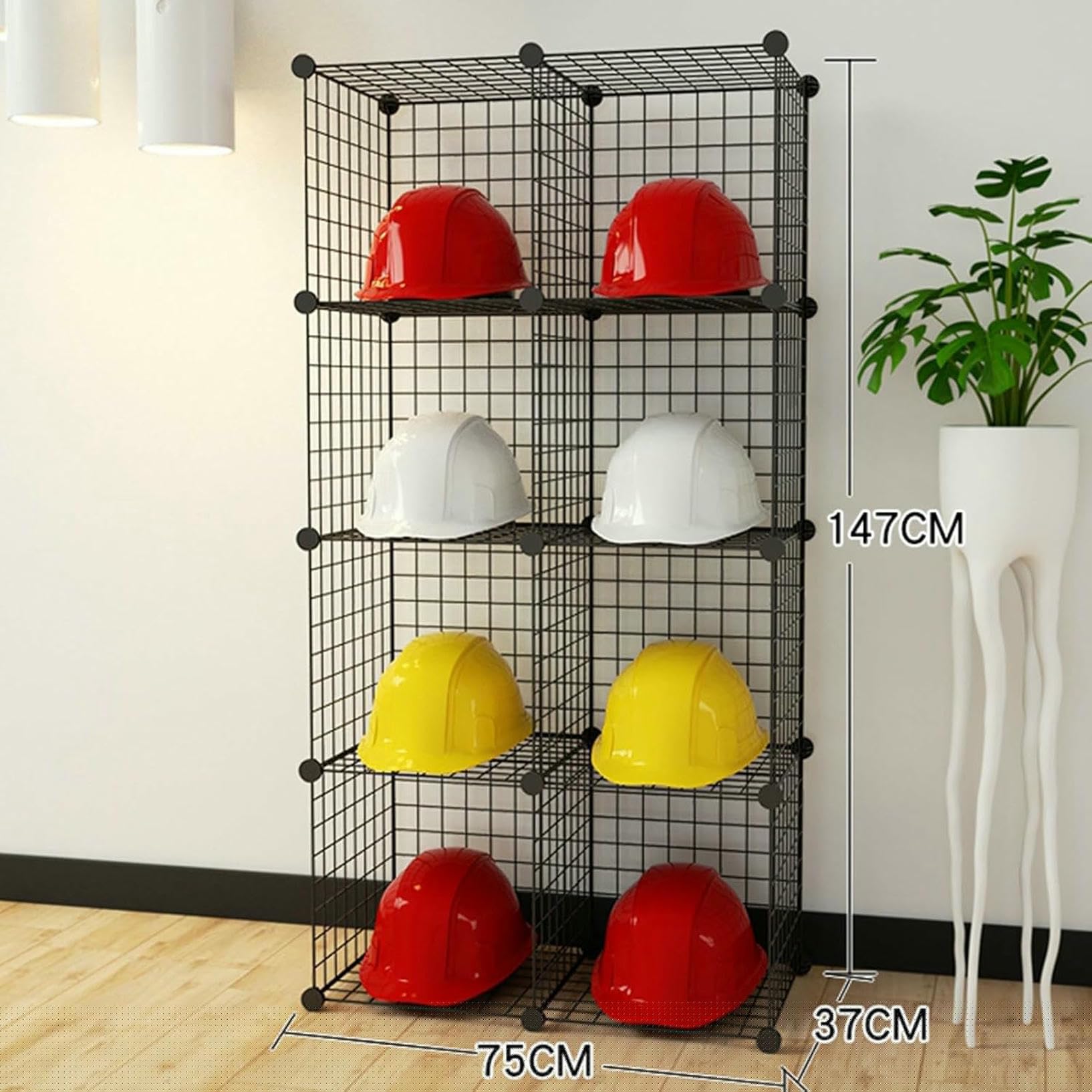 Présentoir pour Casques De Chantier en Métal - Rangement pour Casques sur Pied avec Grilles Empilables - Organiseur pour Casques De Baseball Et De Moto