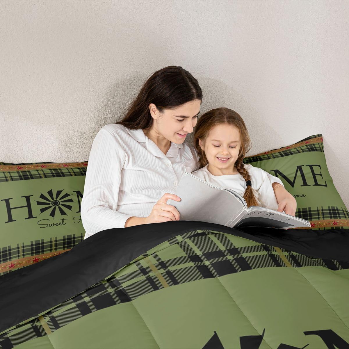 Erosebridal Windmill Bedding Sets Full Size, Rustic Farmhouse Comforter Set Southwestern Decor Quilt for Teens Adult Women Bedroom Decor, Green Plaid Buffalo Western Vintage Bedding Comforter Sets