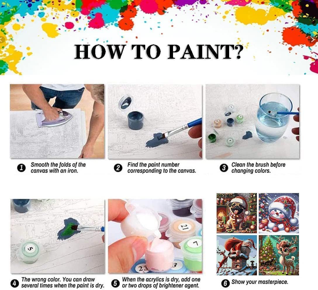 igoodom 4 Pack Christmas Paint by Numbers Kit for Kids, Christmas Kids Paint by Numbers for Ages 8-12, Paint by Numbers Kits Children Beginner for Home Wall Decor 8x8 Inch