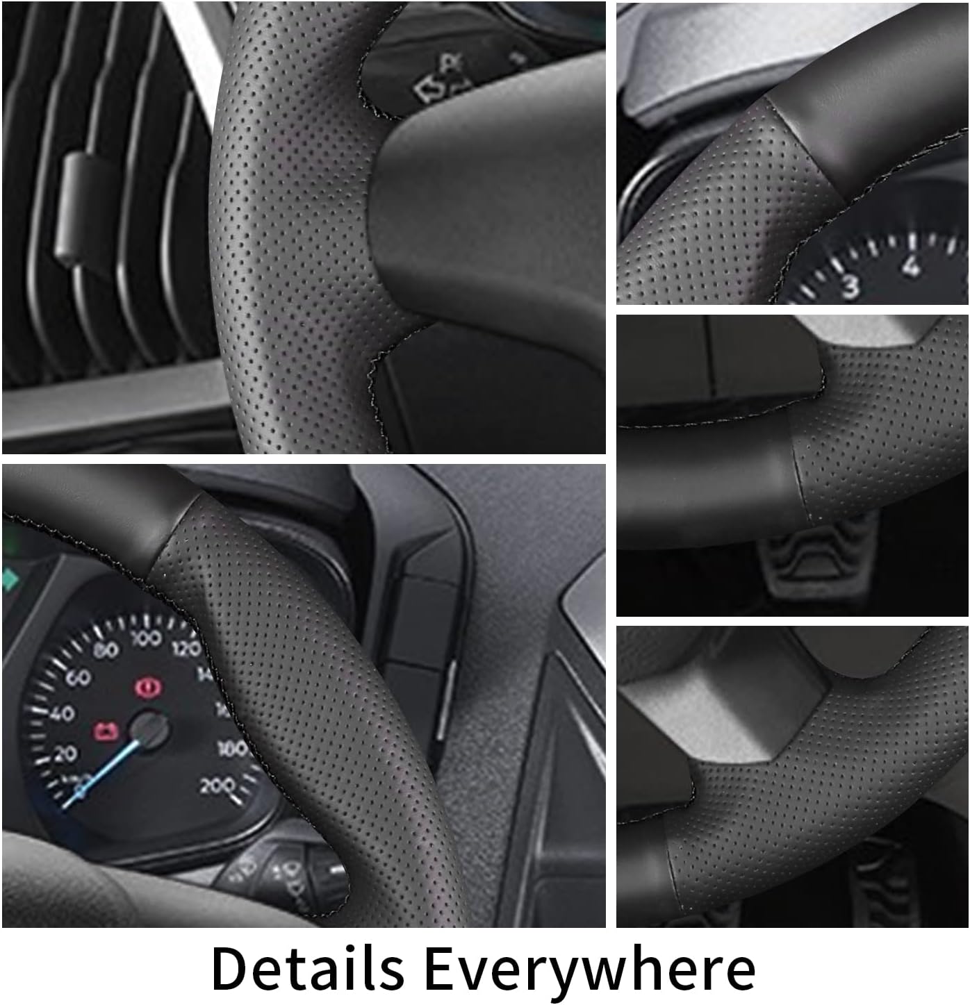 Hand Sewn Steering Wheel Cover,Fit for Ford 2014 Transit Connect Wagon/2013 Transit Custom/2012 Tourneo Custom Concept,Non-Slip Breathable Microfiber Leather Steering Wheel Cover on Wrap DIY