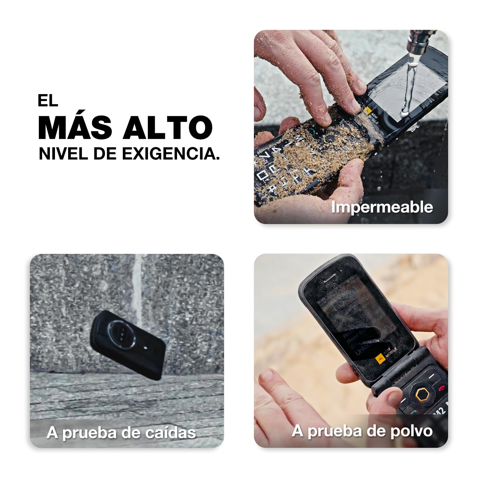 AGM M8 Teléfono móvil de Tapa para Mayores, Botones y Teclas Grandes, IP68/69K Impermeable, Base de Carga, Compatibilidad Audífonos, Pantalla 2.8",botón SOS, 104dB, 1500 mAh, 4G Dual-SIM, Negro