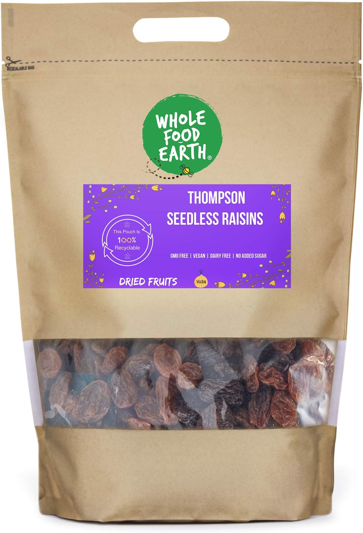 Wholefood Earth Thompson Seedless Raisins 3 kg | GMO Free