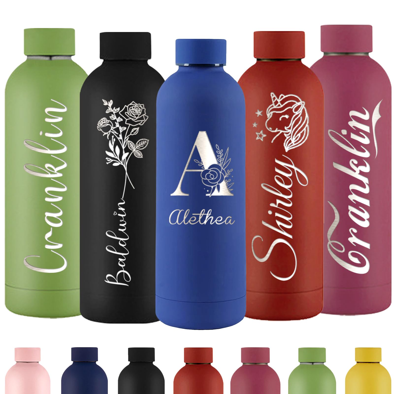 Xihedfd Personalised Water Bottles Custom Engraved Water Bottle with Name Customised Insulated Stainless Steels 500ml Water Bottle for School Office Sport