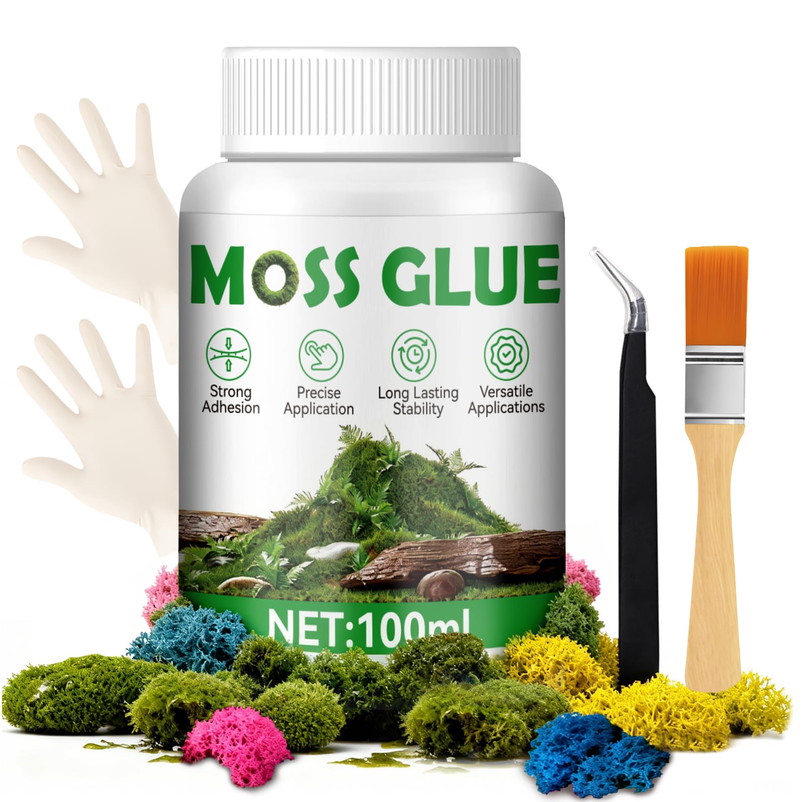 WEILAOK Moss Glue, Craft Glue Strong, Liquid Glue, Modelling glue Transparent after Drying, Suitable for Creating Moss Paintings and Moss Walls, Strong and Durable, 100ml