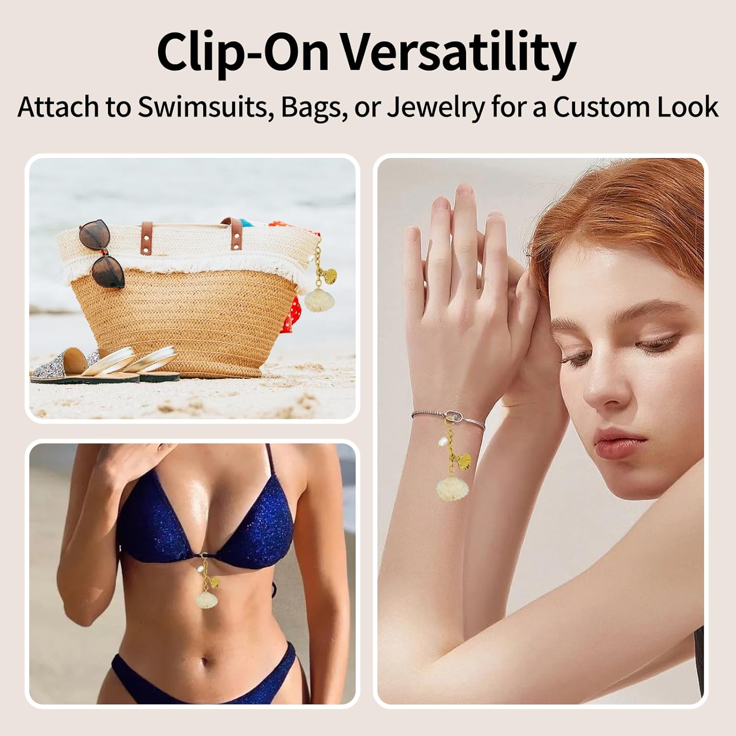 Seashell Keychain Coastal Charm for Beach Bag Summer Beaded Clip On Purse Keychains with Starfish Sea Shell and Lobster Charms Tote Accessories for Women - Image 5