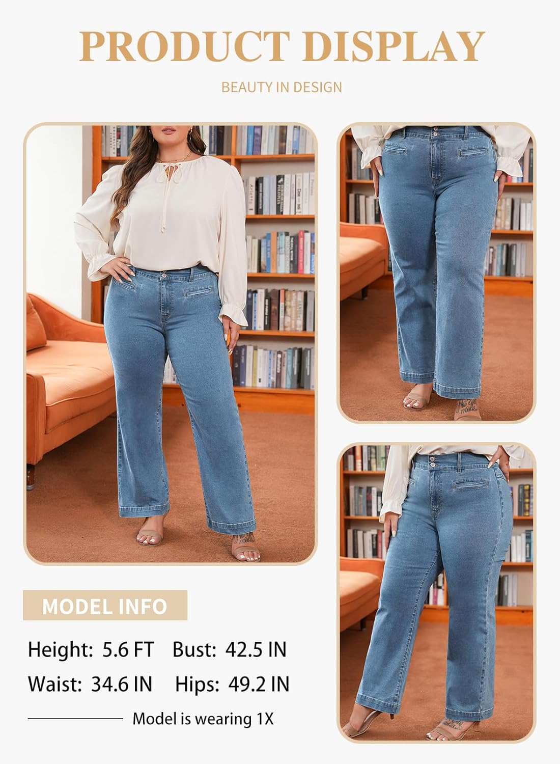 Eytino Women’s Plus Size Jeans High Waisted Straight Leg Stretchy Jeans Trendy Casual Loose Denim Pants with Pockets(1X-5X)