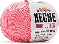 Vista 35 de Keche Hilo de algodón, 60% algodón, 40% hilo acrílico, hilo de algodón suave para ganchillo y tejer, hilo amigurumi, 4 madejas/bolas