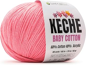 Cotton Yarn, 60% Cotton 40% Acrylic Yarn, Soft Cotton Yarn for Crochet and Knitting, Amigurumi Yarn 1 Skein/Ball 1.76 Oz (50g) / 180 Yrds (165m) - Pink