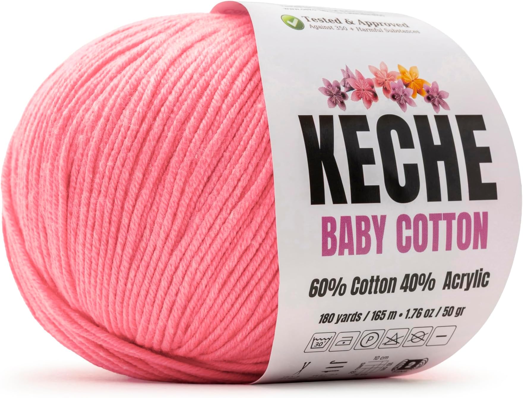 Cotton Yarn, 60% Cotton 40% Acrylic Yarn, Soft Cotton Yarn for Crochet and Knitting, Amigurumi Yarn 1 Skein/Ball 1.76 Oz (50g) / 180 Yrds (165m) - Pink