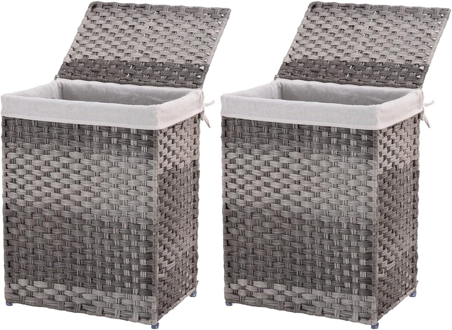 Mxfurhawa Slim Laundry Basket on Wheels, Heavy Duty Cotton Liner Laundry Storage Hamper with Handles, Collapsible Clothes Wire Basket Organizer Laundry Bag (02A)