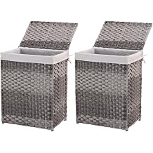 Slim Laundry Basket on Wheels, Heavy Duty Cotton Liner Laundry Storage Hamper with Handles, Collapsible Clothes Wire Basket Organizer Laundry Bag 2PCS-02A