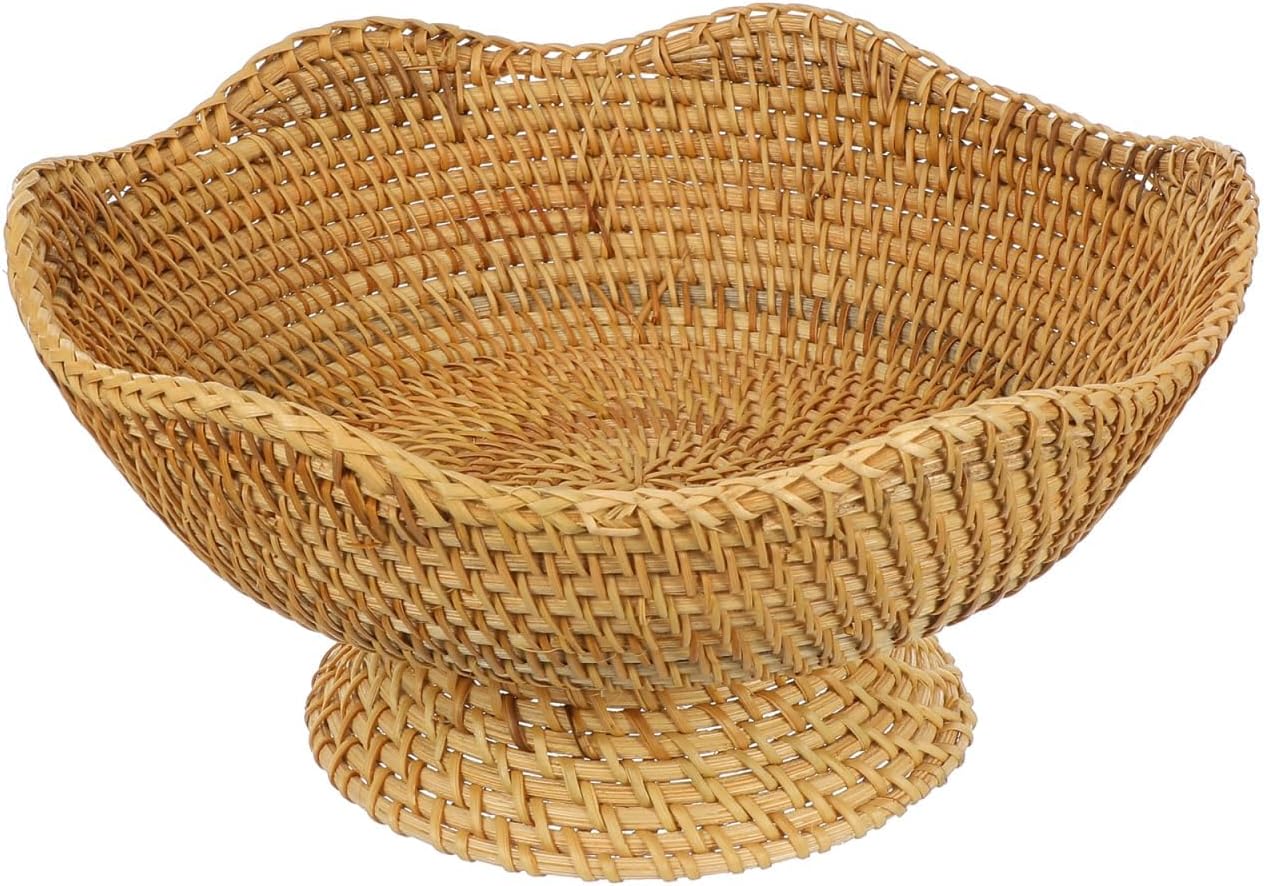 PRETYZOOM Rattan Fruit Bowl, Small Round Wicker Basket Decorative Rattan Pedestal Bowl for Fruit, Modern Decoration for Home, Kitchen Dining Table Centerpiece (25x25cm)