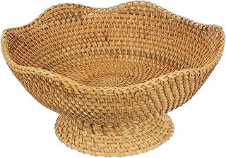 PRETYZOOM Rattan Fruit Bowl, Small Round Wicker Basket Decorative Rattan...