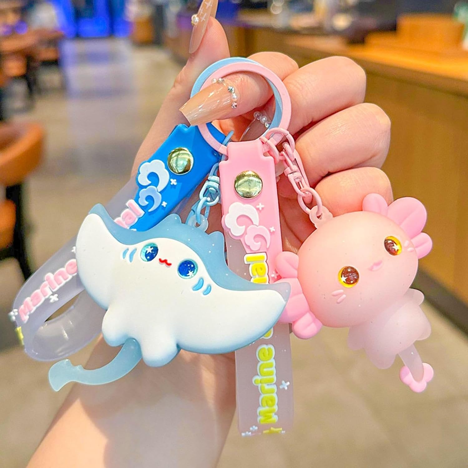 Axolotl Keychain Cute PVC Kawaii Salamander Keyrings for Women Charm Backpacks Bags Purses Phones Car Keys Pendant Accessory Decor for Animal Lovers PInk B image 5