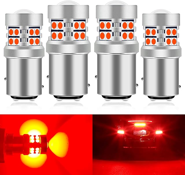 Teguangmei 4Pcs 1157 BAY15D P21/5W 7528 2357 Car LED Bulbs - 19SMD 3030 600LM Super Bright Red LED Brake Light - for Car Reverse Brake Tail Stop Rear Fog Signal Light Position Lamp 12-24V