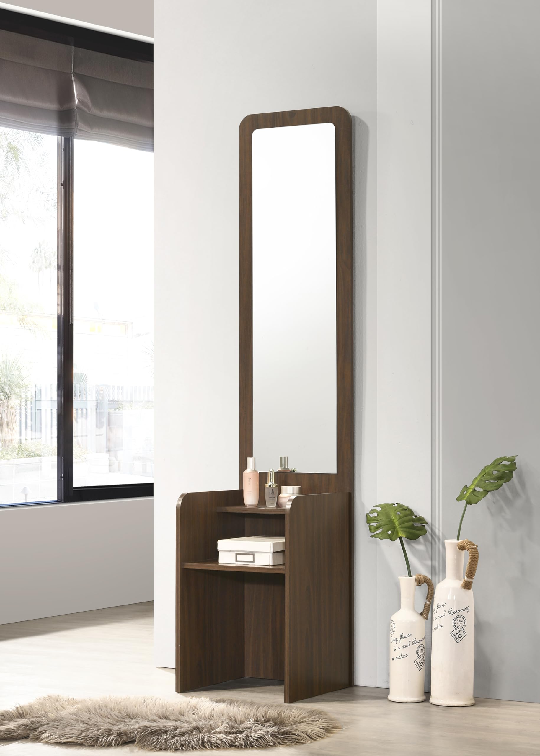 DeckUp Zeus Engineered Wood Dressing Table with Mirror (Walnut, Matte Finish)