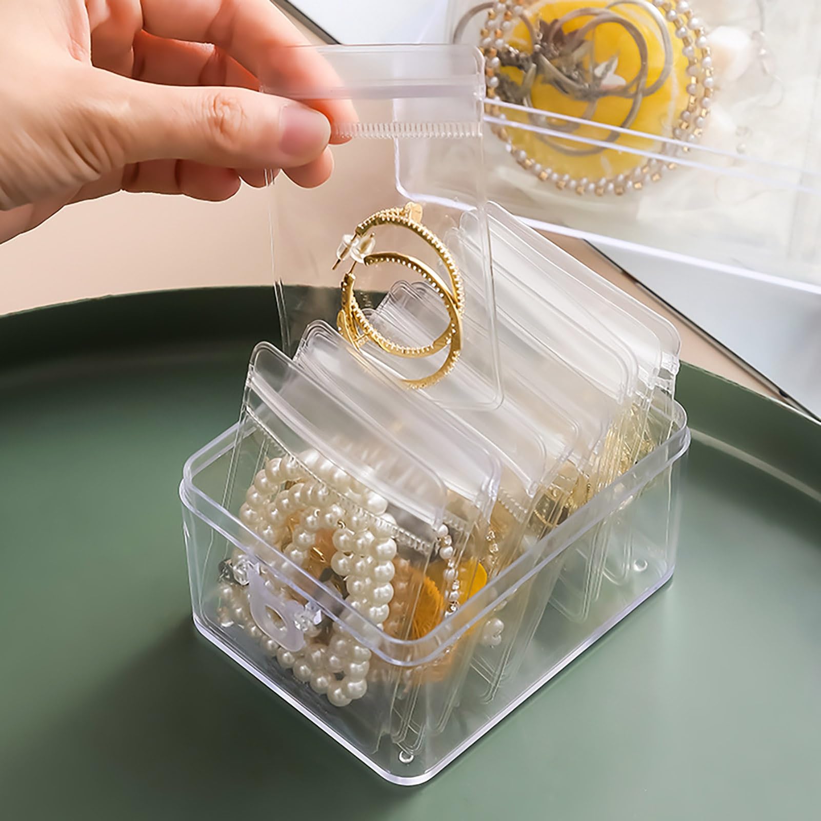 Ouligay 20 sacchetti per gioiello in PVC trasparente, sacchetti di plastica trasparente anti-ossidazione, organizer per gioiello con cerniera