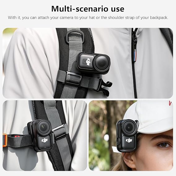 AMAZEAR Backpack Clip Mount for DJI Osmo Nano/Xtra Atto Accessories, Upgraded Adjustable Hat Cap Holder with Strong Grip, Quick Magnetic Connection, Lightweight for Vlogging, Travel, Black