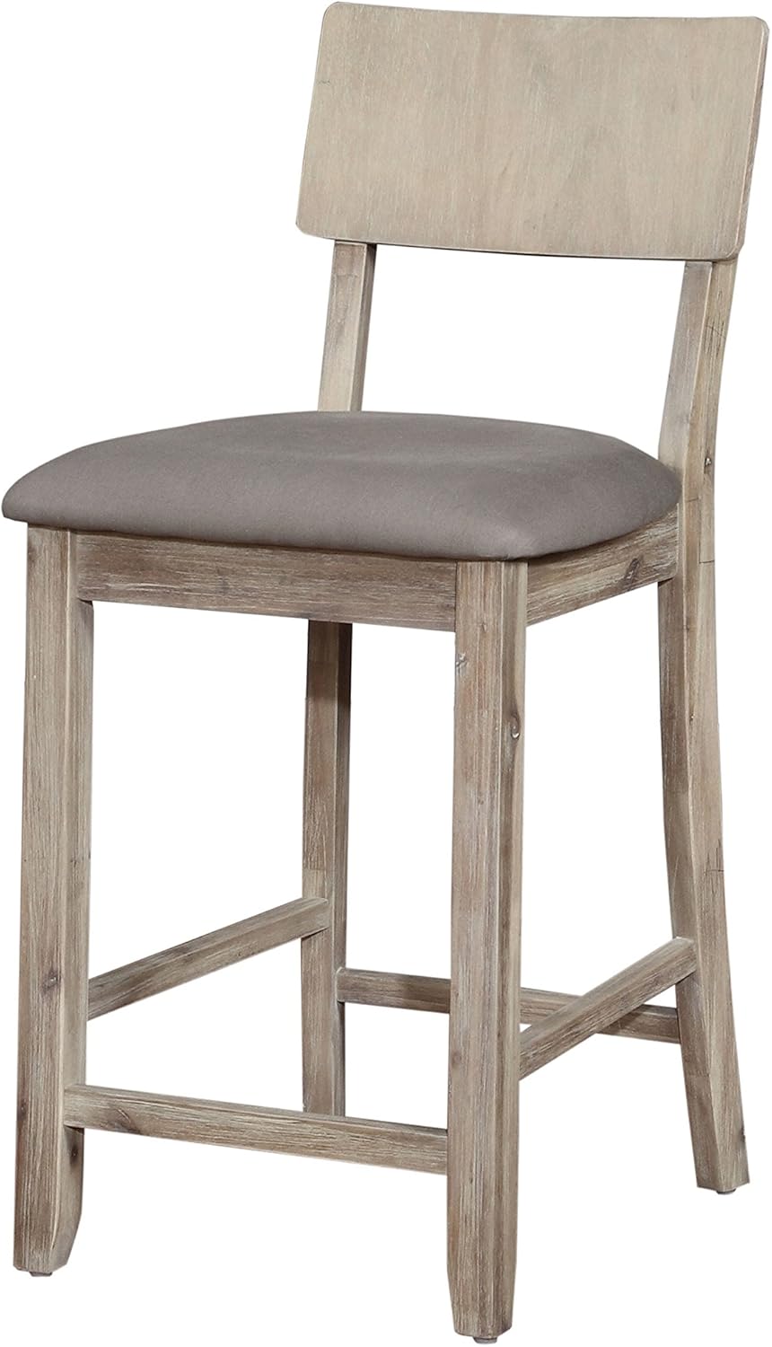 Linon Jordan Wood Counter Stool with Grey Padded Seat in Grey Wash Glaze Finish