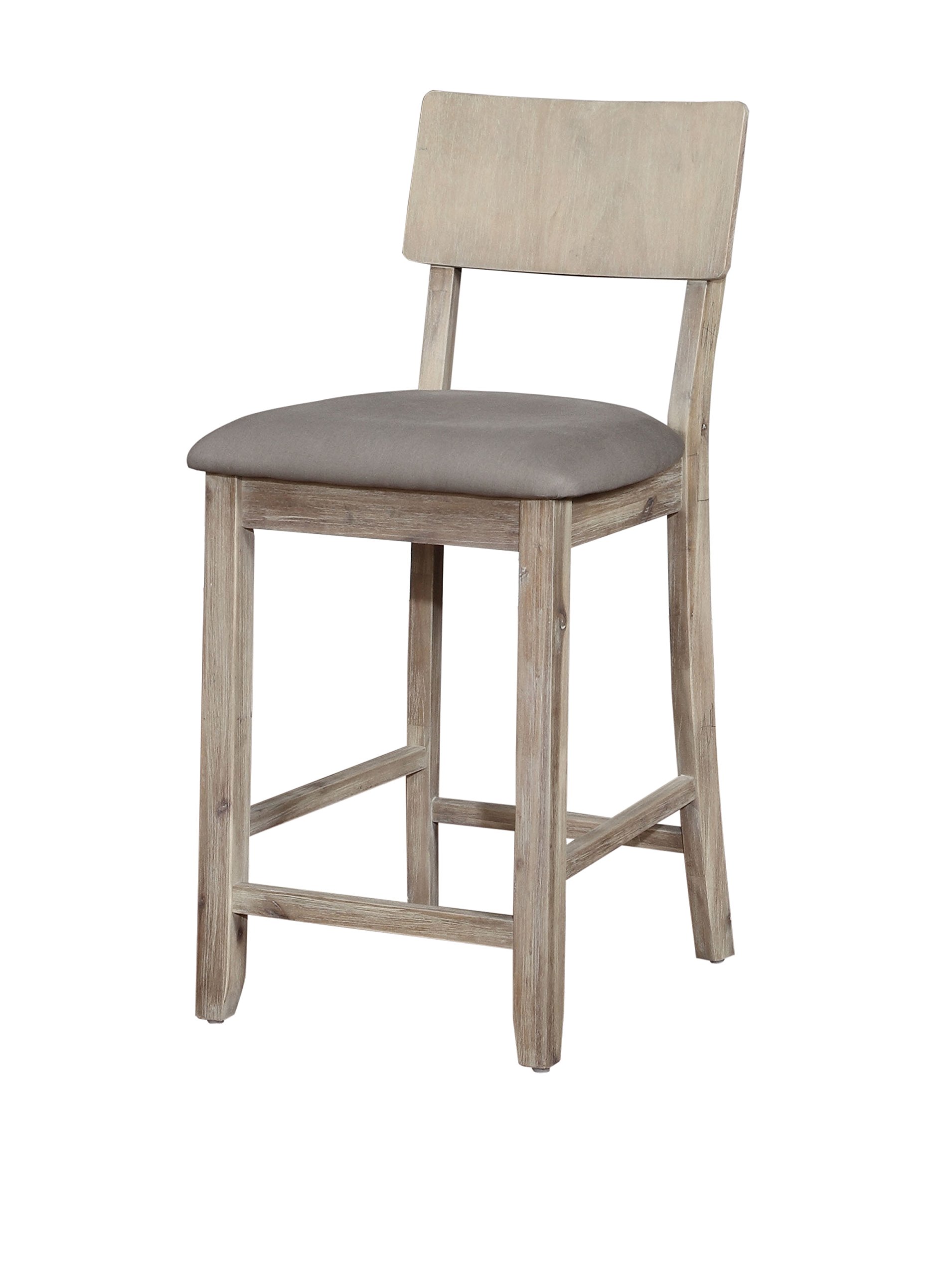 Linon Jordan Wood Counter Stool with Grey Padded Seat in Grey Wash Glaze Finish
