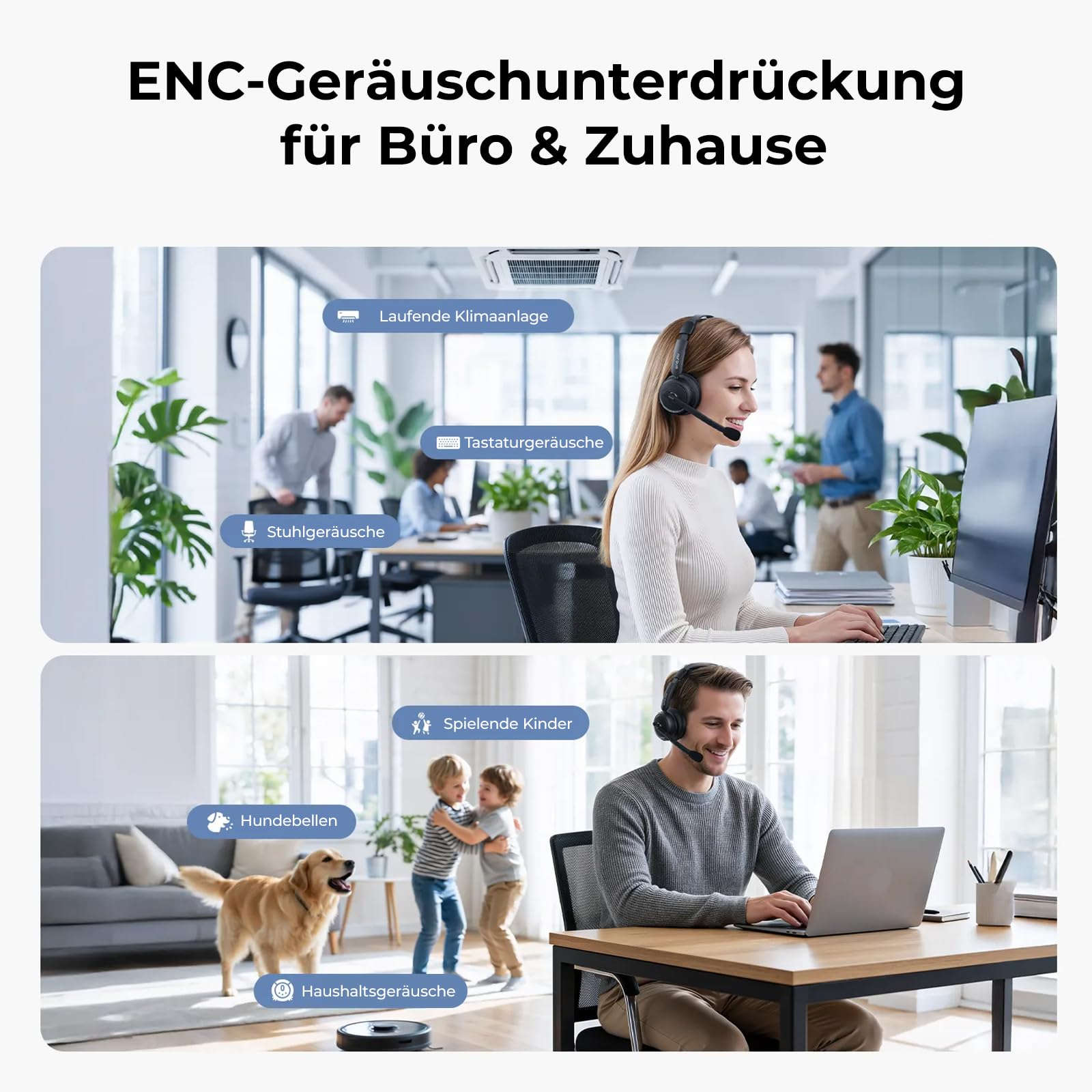 Nuroum HP31D 2026 Bluetooth Headset mit Mikrofon Wireless, KI Rauschunterdrückung für Anrufe,45 Std. Akku, Kabelloses Headset mit Ladestation&USB Dongle&Mute,Bluetooth Headset für PC/Laptop/Büro/Teams
