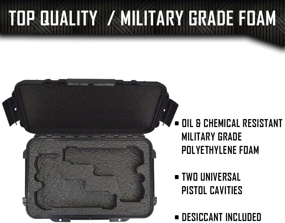 2 Pistol Medium Duty Lightweight 2 Pistol Gun Sport Case – Double Handgun TSA Approved Storage - Doro Case with Military Grade Foam Insert