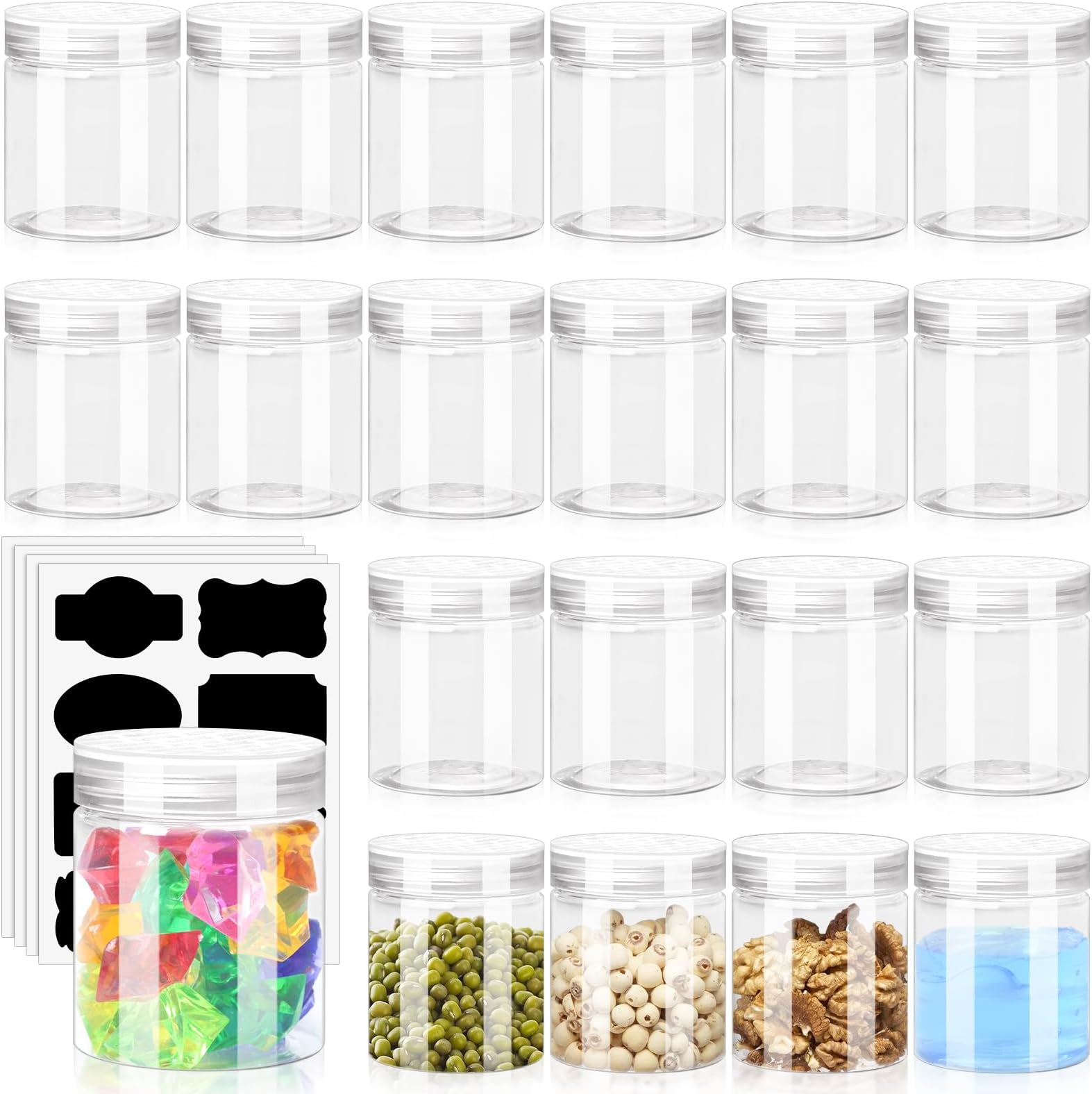 20 Pack Clear Plastic Jars with Lids, 4oz Empty Wide-Mouth Plastic Containers, Refillable Storage Containers for Cosmetics, Lotions, Butters and Food Storage