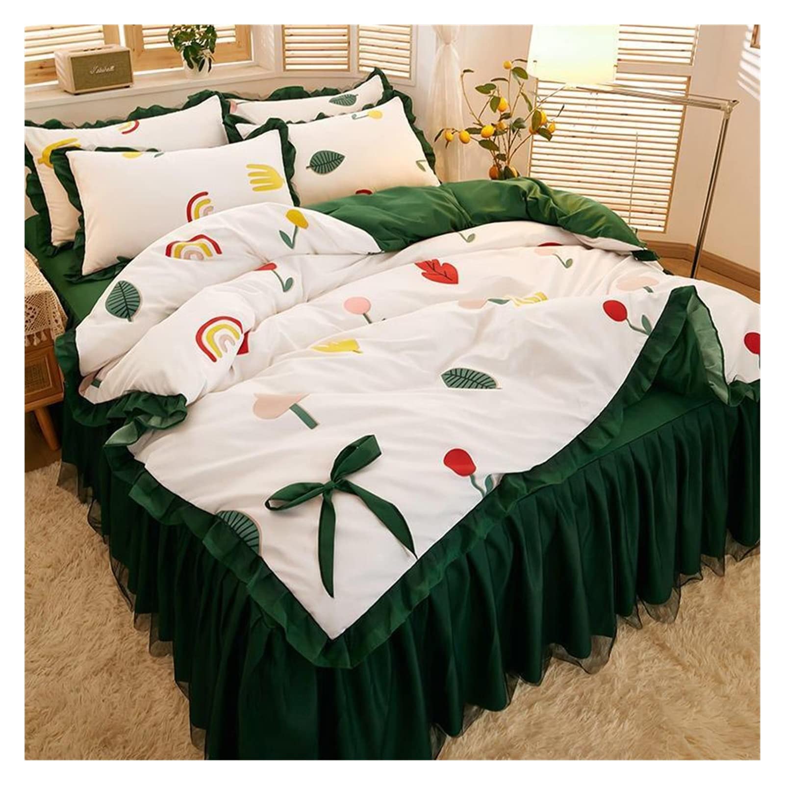 Housse de couette en coton et jupe de lit Queen Size fleurie
