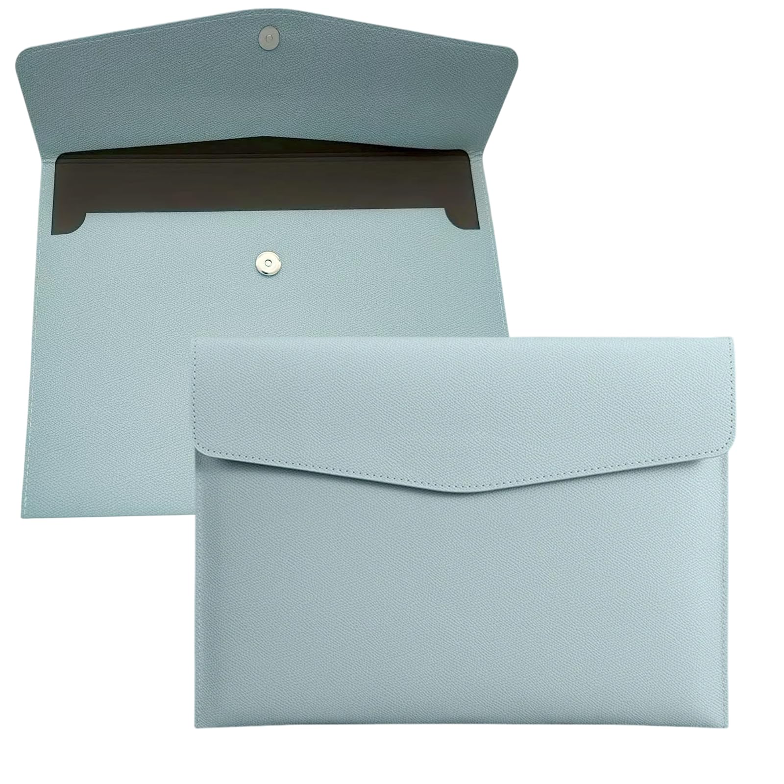YSDINK PU Leather A4 Document File Folder, Portable and Waterproof File Organizer with Magnetic Snap Closure, Envelope Storage Bag for Office, Home, School, Travel and Business Use (Lake Blue)