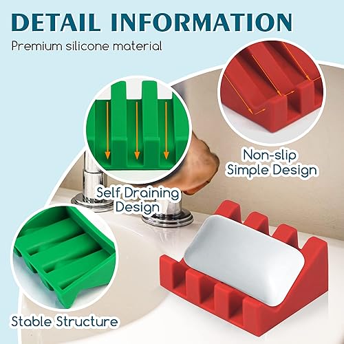 Miniatura 15 de Jabonera de silicona para barra de jabón para ducha, baño, bandeja de secado de cascada autodrenante, mantiene las barras de jabón limpias y fáciles