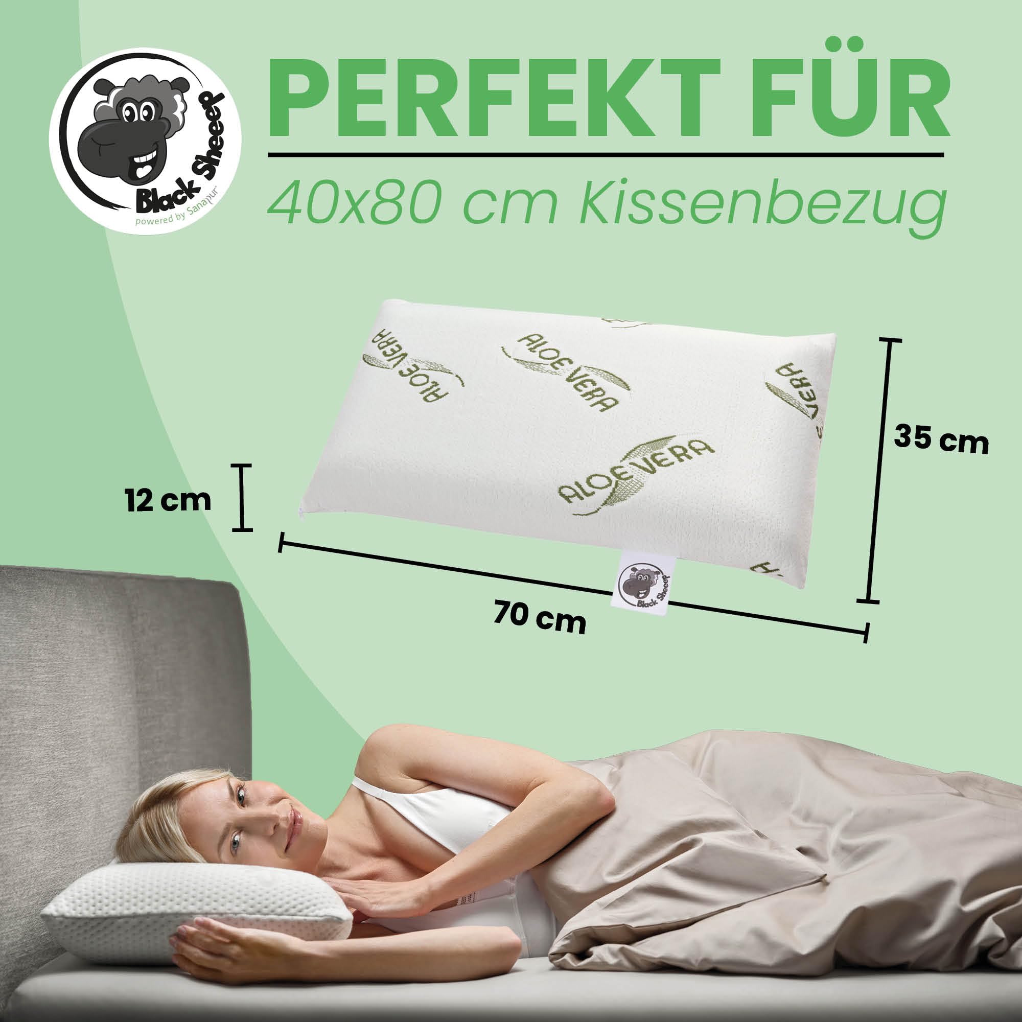 Black Sheeep Flora Classic Schlafkissen 40x80 – Ergonomisches Memory-Schaum Kopfkissen mit 30% Soja-Anteil, allergikerfreundlich, Nackenstützkissen (Standard-Kissen)