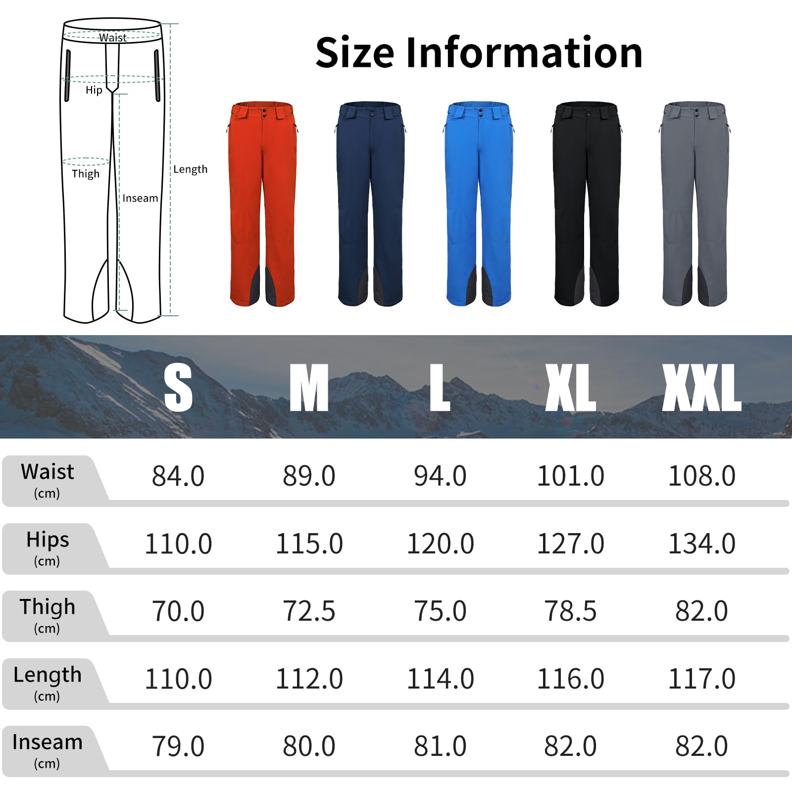 aoli ray Pantalon de Ski Homme Imperméable avec Bretelles Amovibles Pantalon de Snowboard Sangle Réglable Coupe l'hiver
