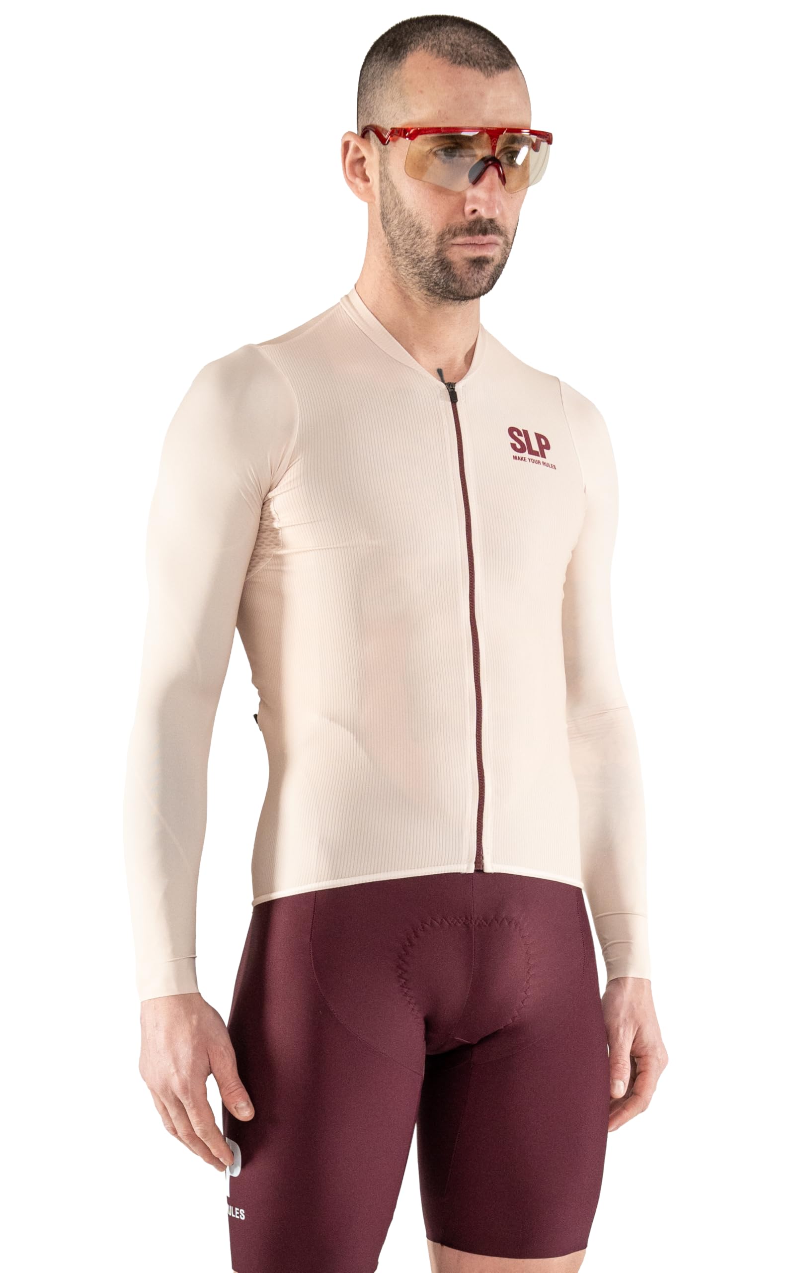 SLP. Maglia manica lunga da ciclismo Unisex - Transition MONOCROMO CREMA con 3 Tasche Posteriori - Design Italiano Originale